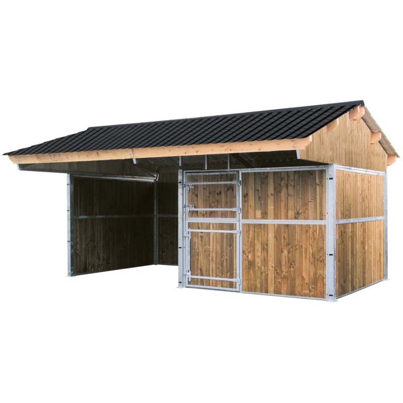 Dřevěný box pro koně La GÉE 4 x 3 m krytina černý vláknocement přesah střechy 1,65 m