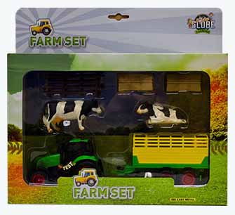 Kids Globe - farmářský set, traktor s přívesem a kravami, měřítko 1:32