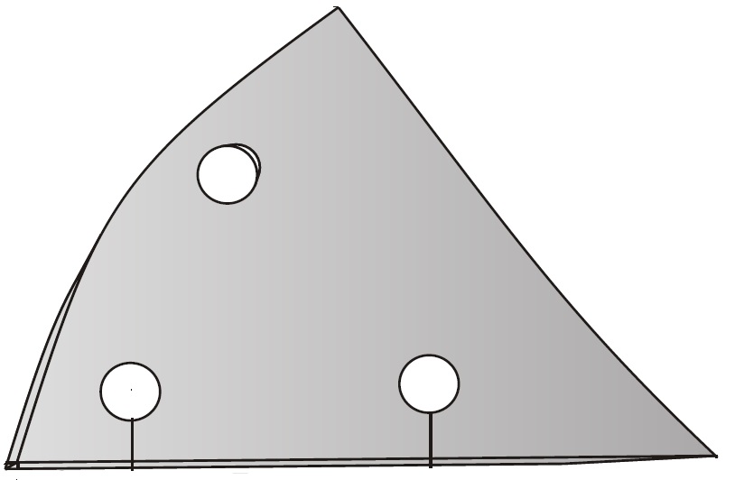 Výměnný díl trojúhelník pravý na pluh Lemken, Ostroj typ C2KR 289 x 216 x 10 mm Agropa