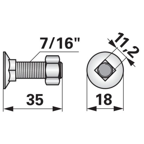 Pluhový šroub s maticí čtyřhran 7/16" x 35 mm 8.8 na pluh Kverneland 10 ks