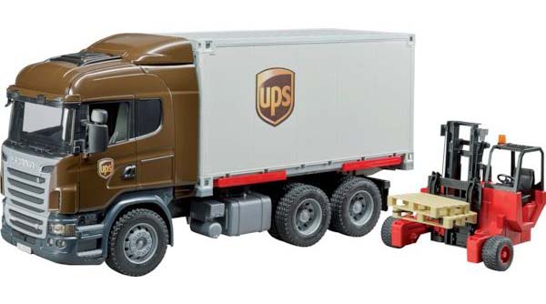 Bruder - Scania R-série nákladní auto s výměnným kontejnerem UPS a destou
