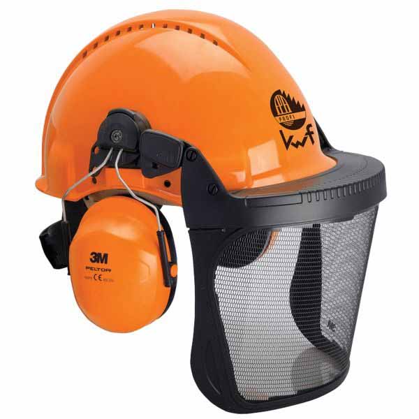 Dřevorubecká helma 3M G3000 v kombinaci se sluchátky a ochranným štítem