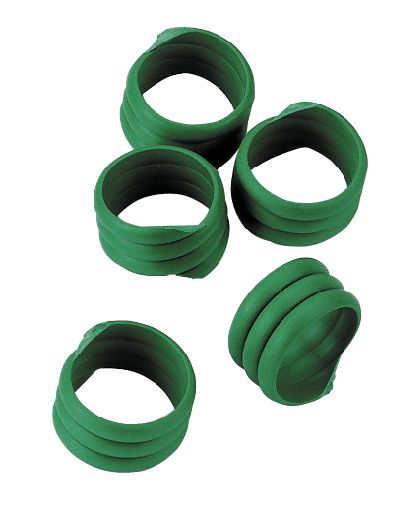 Spirálové kroužky na bažanty, perličky a kuřata 12 mm zelený 20 ks