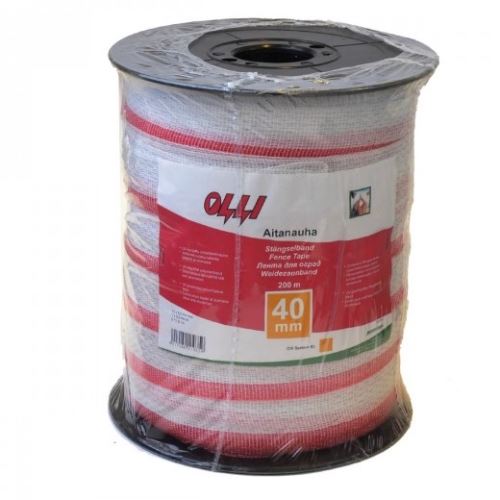 Červeno-bílá páska OLLI 40 mm/200 m pro elektrický ohradník