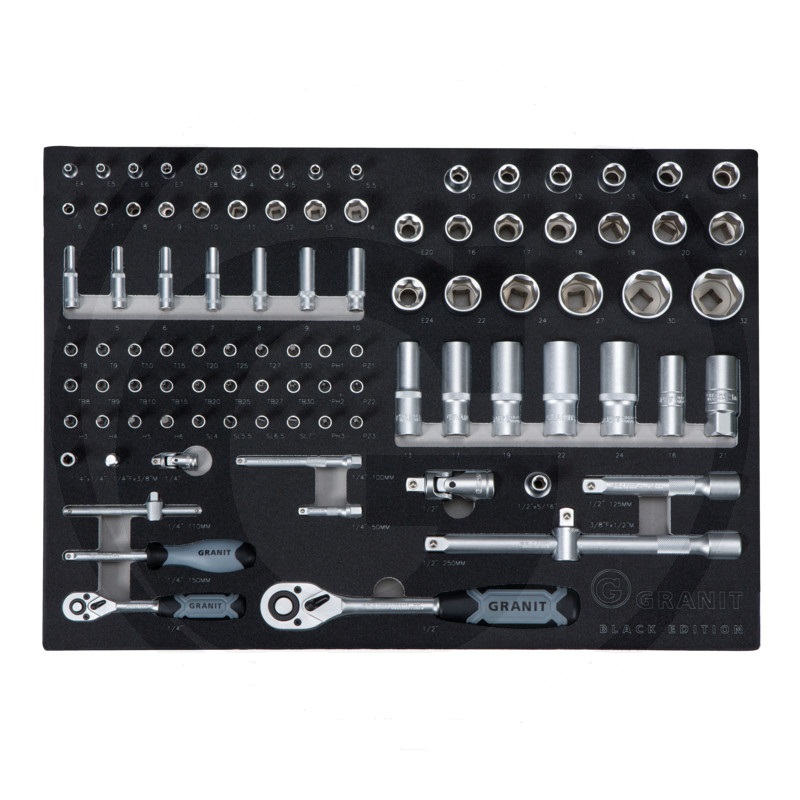 Sada nástrčné klíče a bity 1/4″+1/2″ 95 ks Granit BLACK EDITION vložka pro dílenské vozíky
