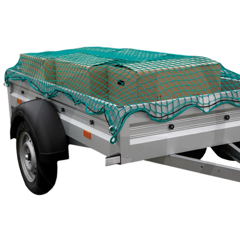 Ochranná síť pro přívěsy, přívěsné vozíky 2,7 x 1,5 m k zajištění nákladu oka 30 mm zelená