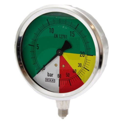 Glycerinový tlakoměr, manometr Wika přípoj 1/4" spodní průměr 100 mm pro postřikovače