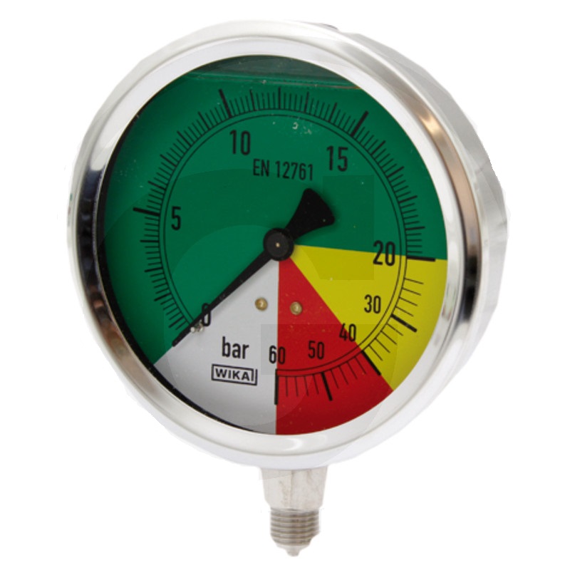 Glycerinový tlakoměr, manometr Wika přípoj 1/4″ spodní průměr 100 mm pro postřikovače 0-60