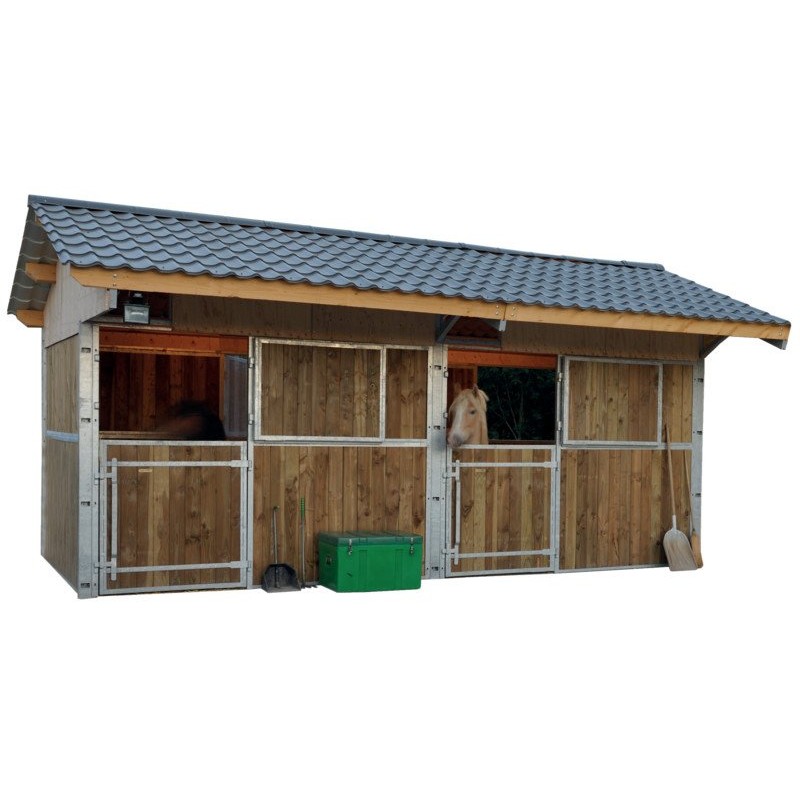 Dřevěný box pro koně La GÉE 6 x 3 m krytina černý vláknocement přesah střechy 1,65 m