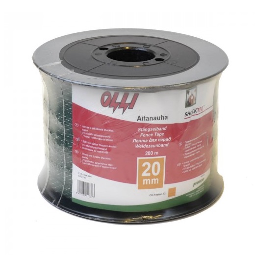 Zelená ohradníková páska SHOCKTEQ OLLI 20 mm/200 m vyztužené okraje odpor 0,91 Ohm/m