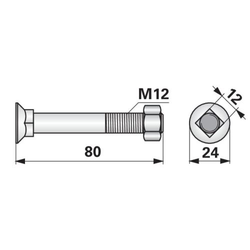 Pluhový šroub s maticí M12 x 80 12.9 10ks na pluhy Vogel a Noot