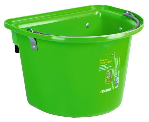 Závěsný kbelík pro koně zelený s uchem a 2 kovovými držáky