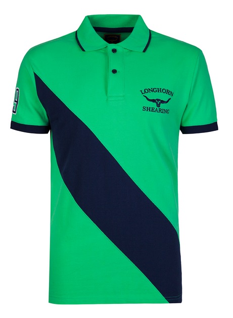 Tričko Angus Polo Longhorn velikost XL barva zelená s modrým pruhem