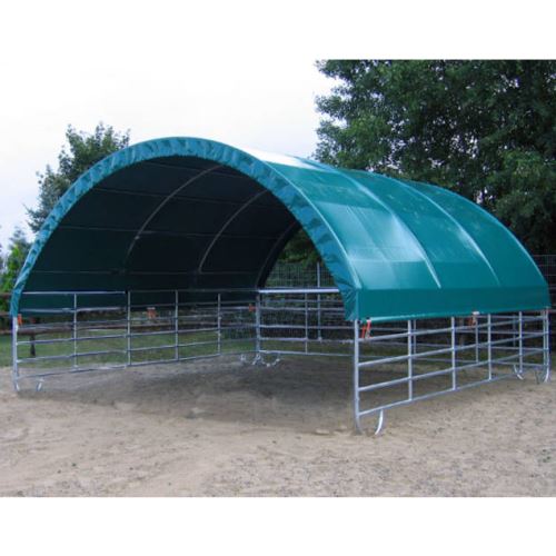 Plachtový přístřešek pro koně a skot z ohradních panelů 6 x 6 m se střechou a kotvením (9)