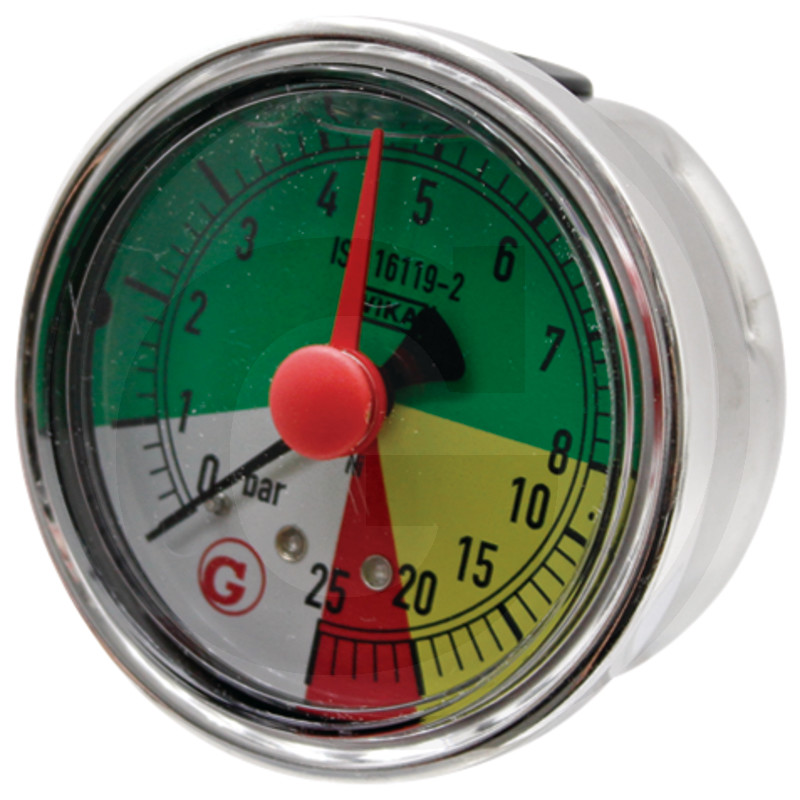 Glycerinový tlakoměr, manometr Wika přípoj 1/4″ zpět průměr 63 mm pro postřikovače 0-8-25