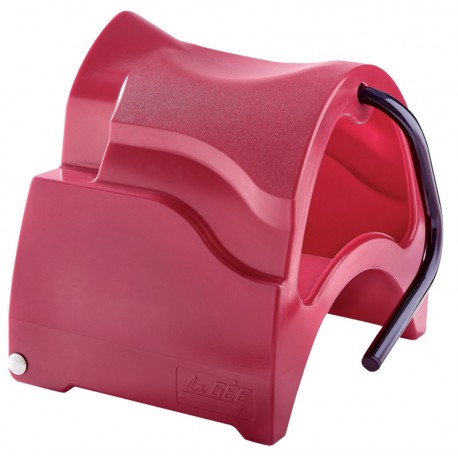 Pojízdný plastový držák na sedlo na koně s přihrádkou na příslušenství, barva červená