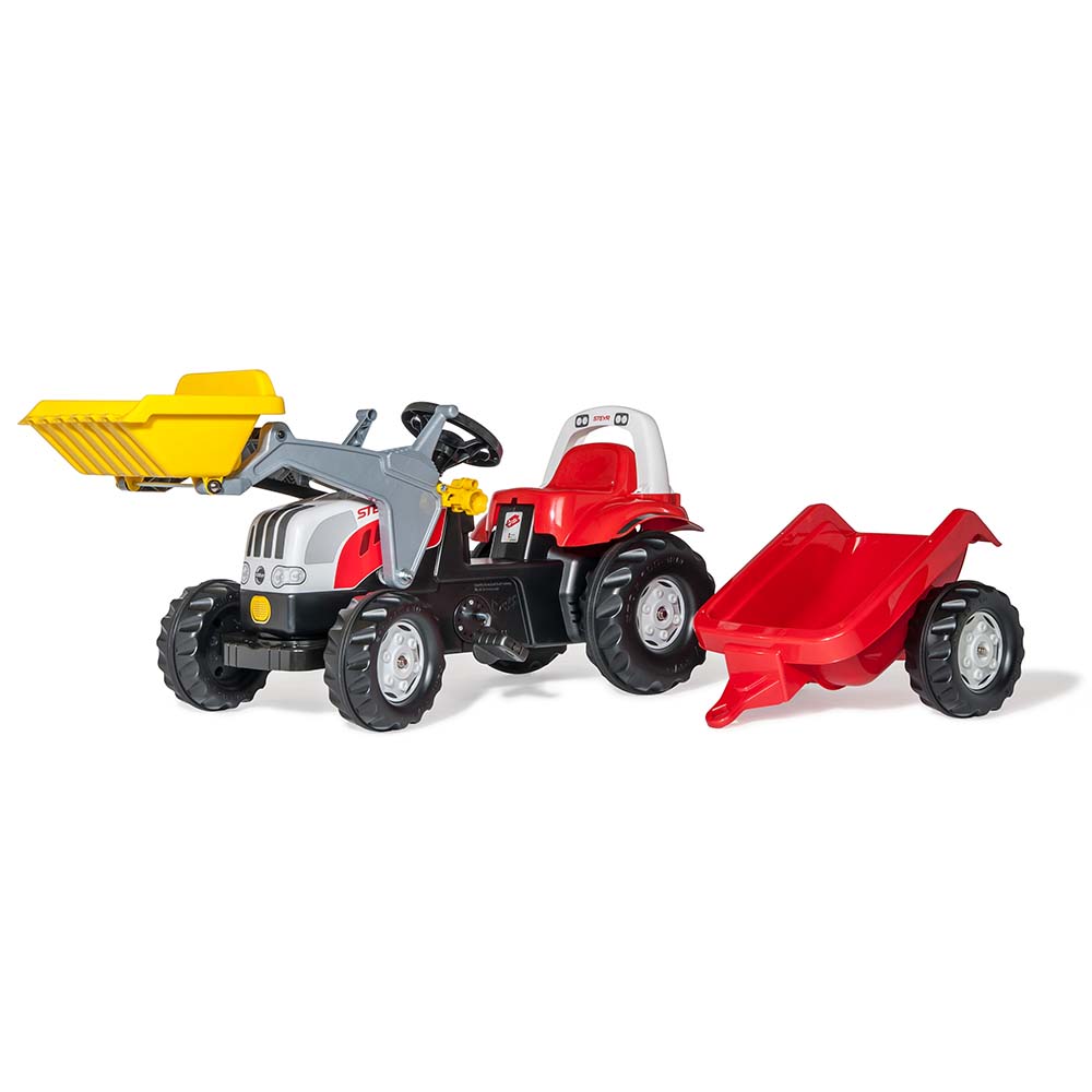 Rolly Toys - šlapací traktor Steyr 6165 CVT s vozíkem a čelním nakladačem Rolly Kid