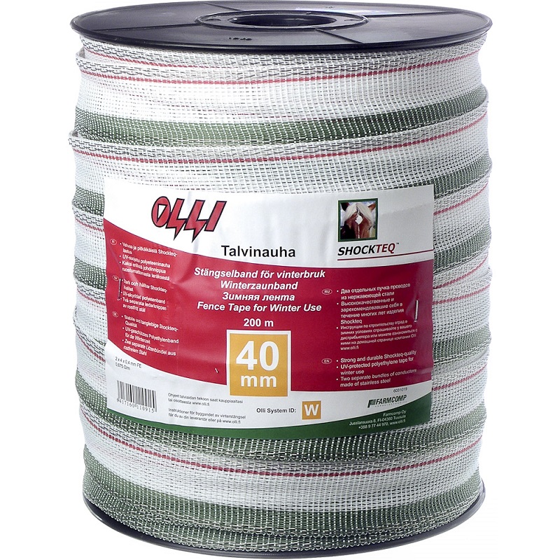 Zimní ohradníková páska SHOCKTEQ OLLI 40 mm/200 m zeleno-bílá odpor 0,6 Ohm/m