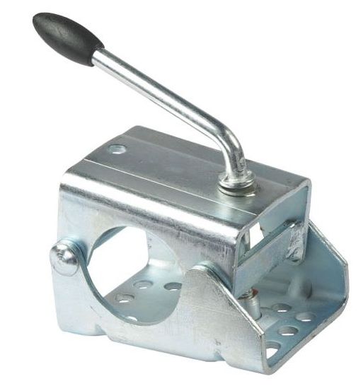 Držák opěrného kolečka přívěsu pro trubku 48 mm, pevná klika, ocelová deska