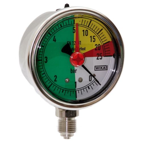 Glycerinový tlakoměr, manometr Wika přípoj 1/4" spodní průměr 63 mm pro postřikovače 0-25