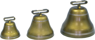 Pastevní kravský zvon, zvonec pro skot ocelový v barvě bronzové průměr 145 mm