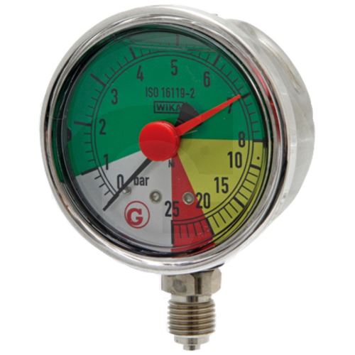 Glycerinový tlakoměr, manometr Wika přípoj 1/4" spodní průměr 63 mm pro postřikovače 0-25