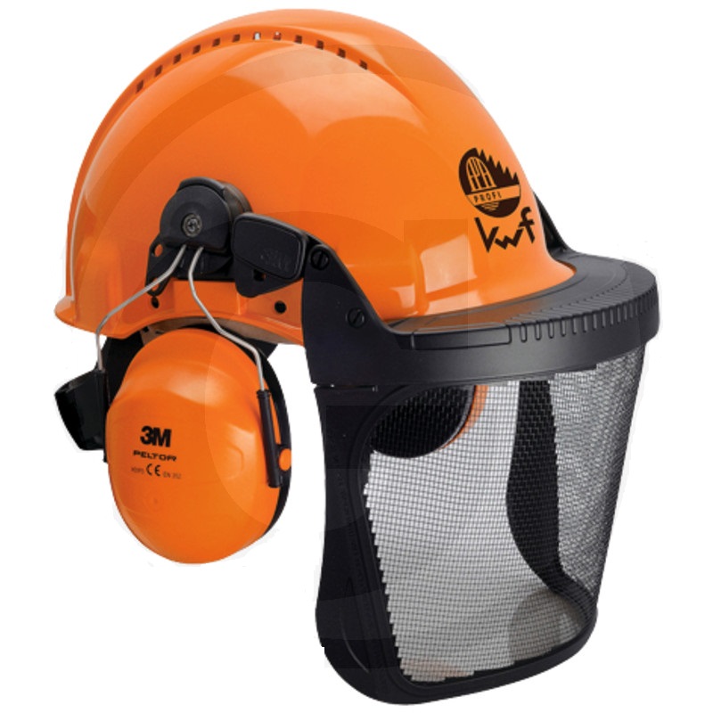 Dřevorubecká helma Peltor G3000d UVICATOR v kombinaci se sluchátky a ochranným štítem