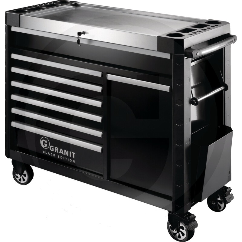 Dílenský vozík na nářadí prázdný PERFORMANCE Granit BLACK EDITION pojízdný 8 zásuvek