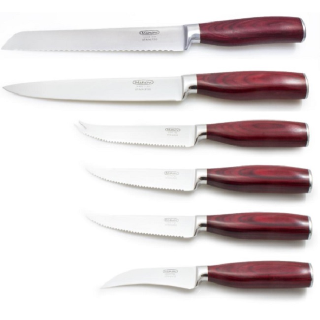 Luxusní sada 6 profi kuchařských nožů RUBY GRIL dřevěná střenka dárková kazeta