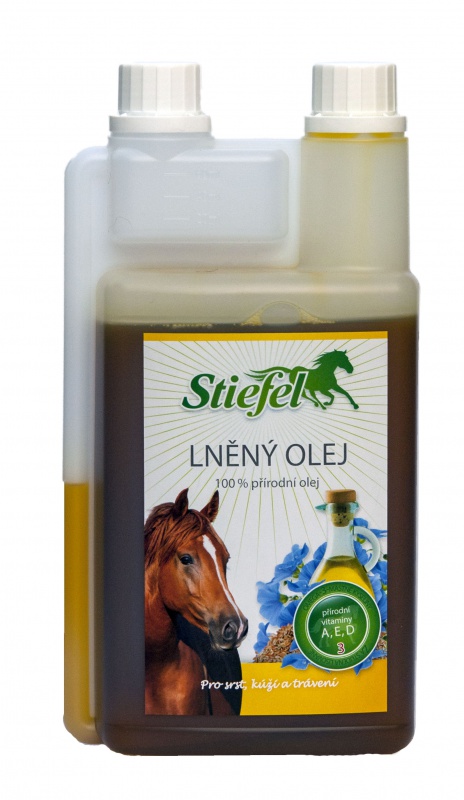 Stiefel lněný olej lisovaný za studena pro koně pro zdravou kůži a zažívání, objem 1l