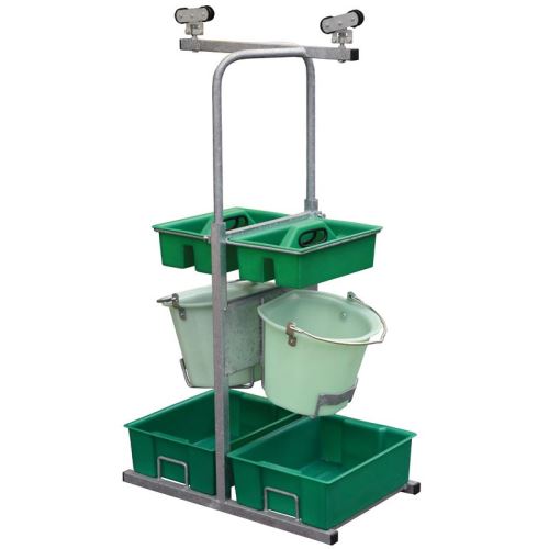 Závěsný vozík na kbelíky a čistící a hygyenické potřeby La GÉE do dojírny