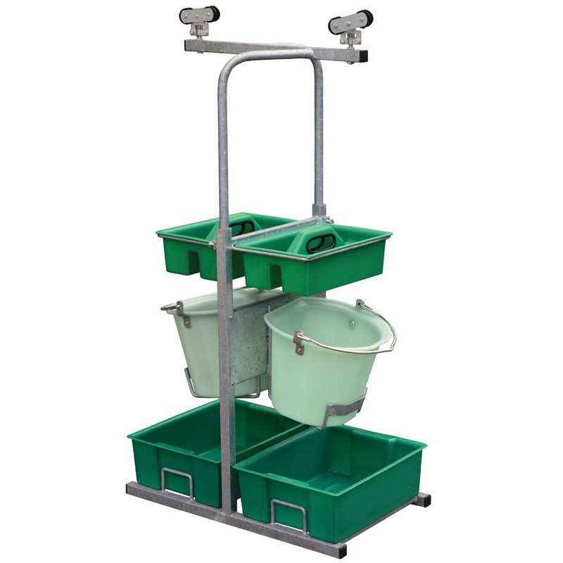 Závěsný vozík na kbelíky a čistící a hygienické potřeby La GÉE do dojírny